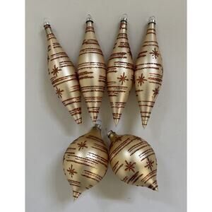 Set 6 Vintage Teardrop Blown‎ Glass Ornaments Glitter Old Worlde Christmas READ